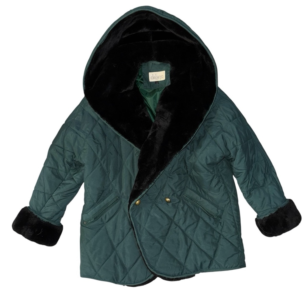 Vintage Chic Hooded Faux Fur Puffer Jacket - Forest Green